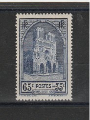 1938 FRANCIA FRANCE CATTEDRALE REIMS UNIF N 399 UN VAL MNH MF53092