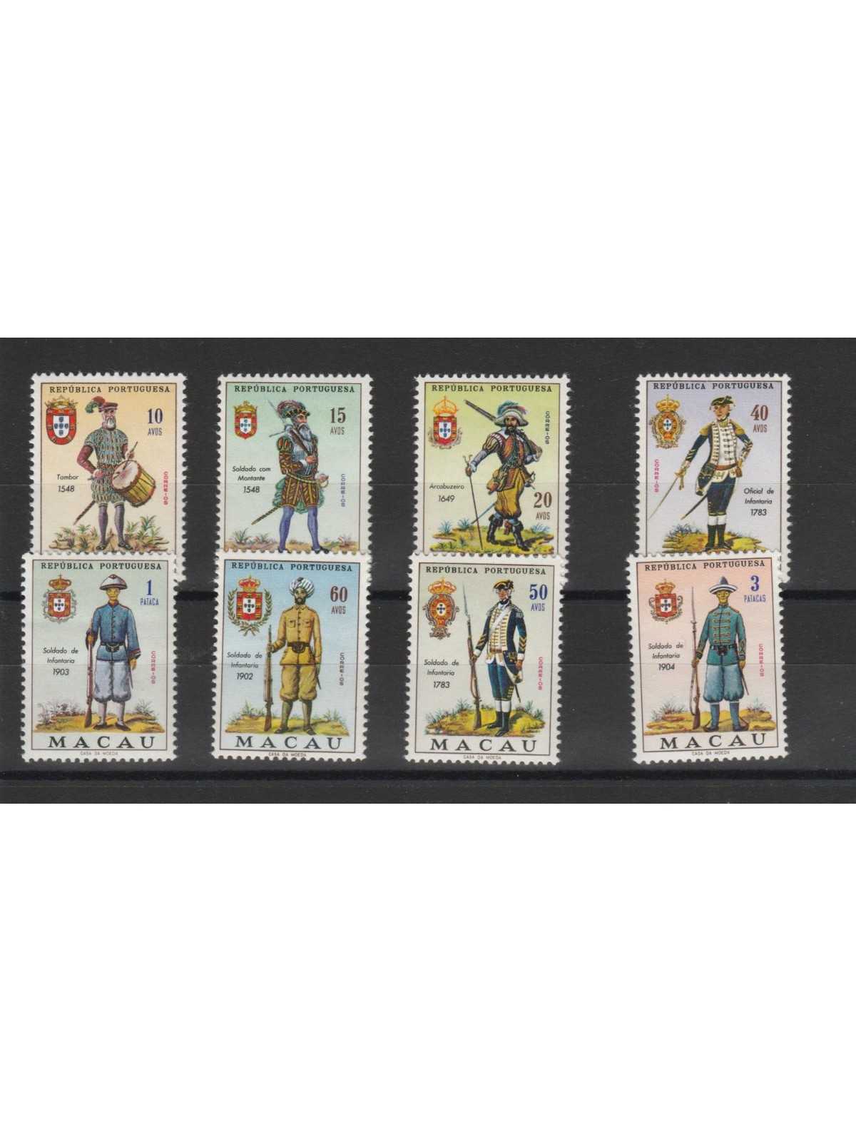 1966 MACAO MACAU SERIE ARMI E UNIFORMI PORTOGHESI 8 VALORI NUOVI MNH MF19924
