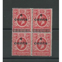 EAST AFRICA UGANDA 1919 4 C SU 6 C BLOCK OF 4 WITH VARIETY MLH-MNH CAFFAZ MF23202