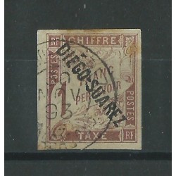 DIEGO SUAREZ 1892 SEGNATASSE 1 FRANCO MARRONE USATO YVn 13 CERT CAFFAZ MF24302