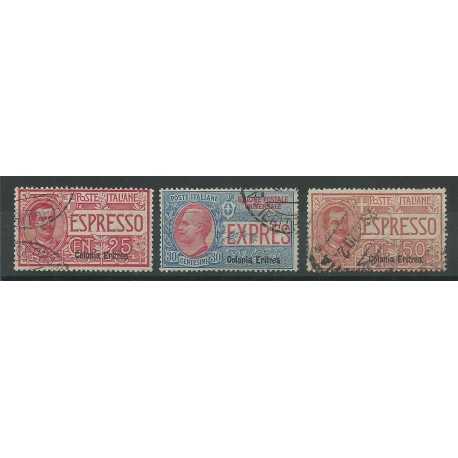 1907- 1921 ERITREA SERIE ESPRESSI 3 VALORI USATI MF24373