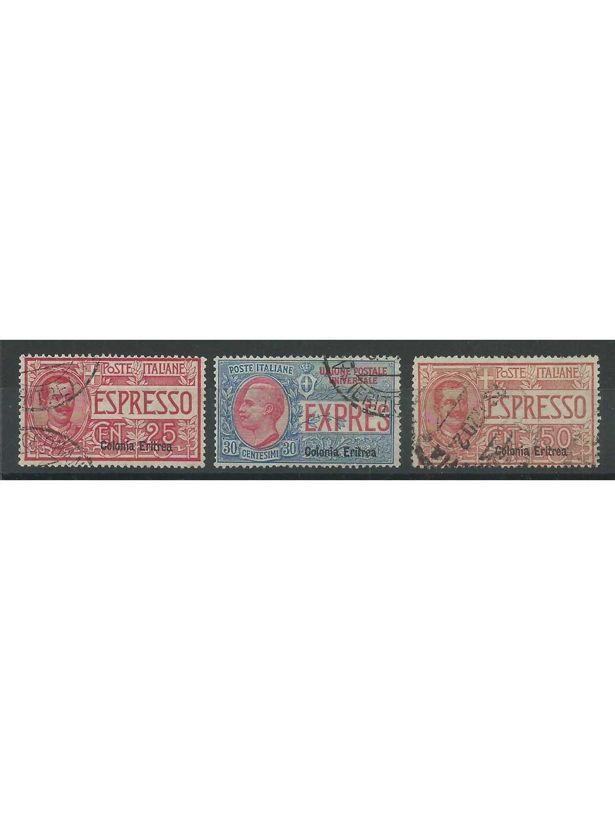 1907- 1921 ERITREA SERIE ESPRESSI 3 VALORI USATI MF24373