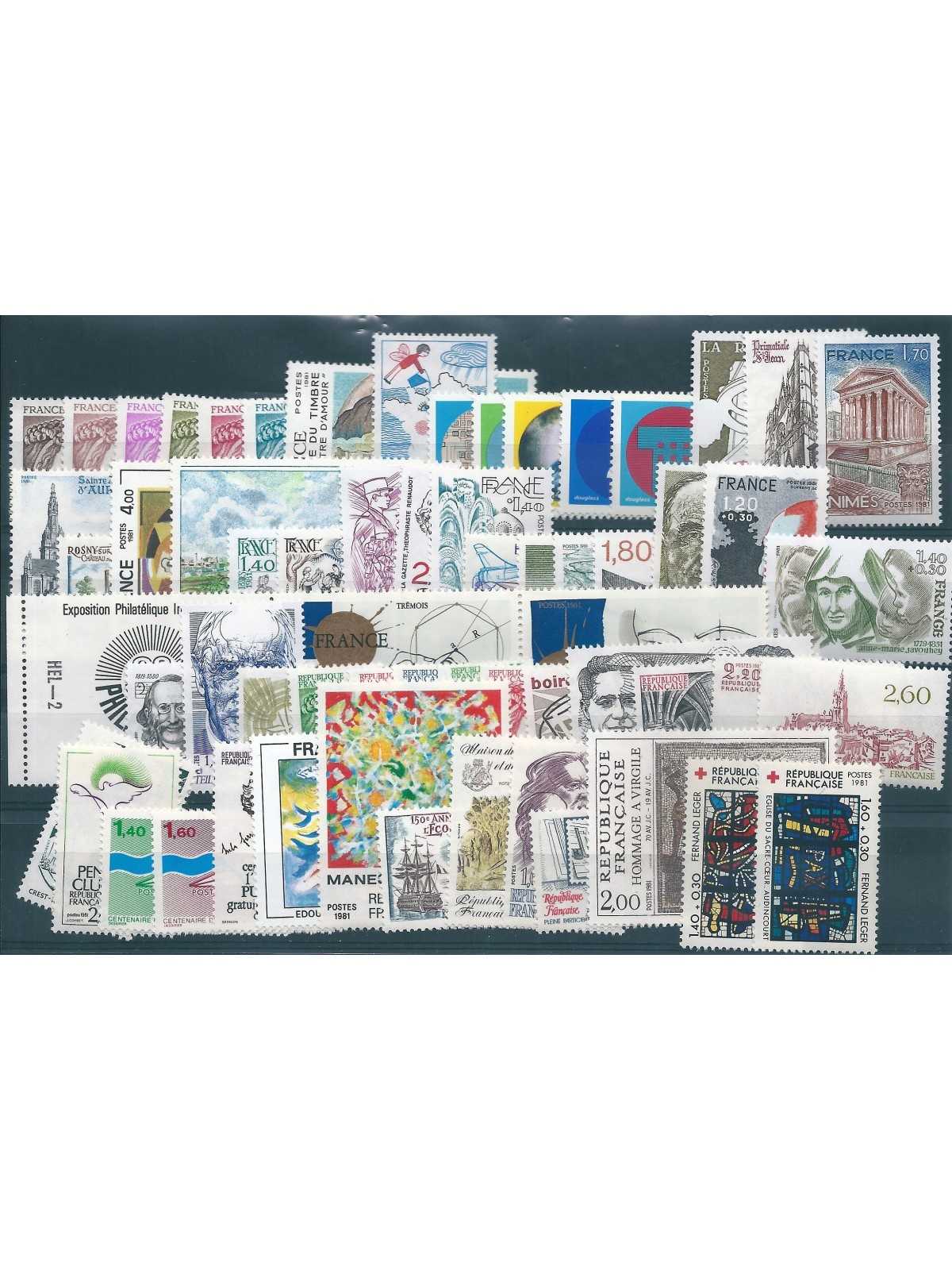 1981 FRANCIA ANNATA COMPLETA 61 VALORI NUOVI INTEGRI MNH MF24410