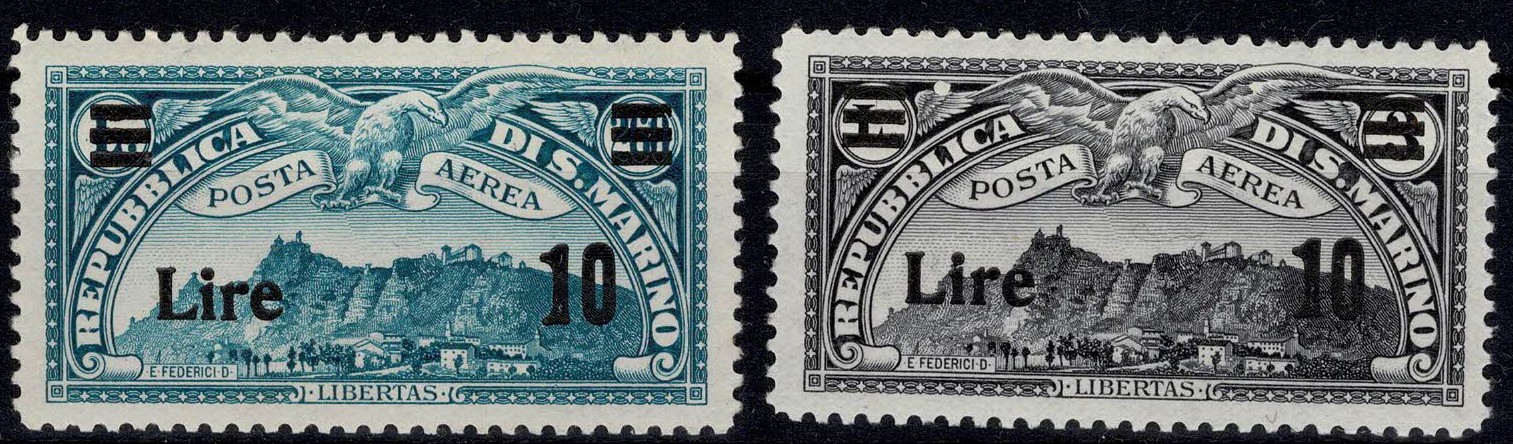 1942 SAN MARINO POSTA AEREA SOPRASTAMPATI 2 VAL MNH MF98477