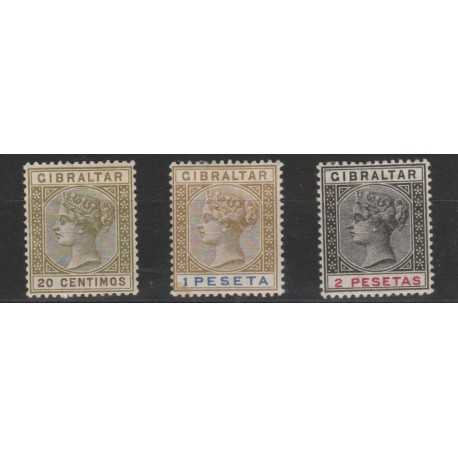 1895 GIBILTERRA REG VITTORIA NUOVI VALORI 3 V MLH UNIF 30-32 MF19450