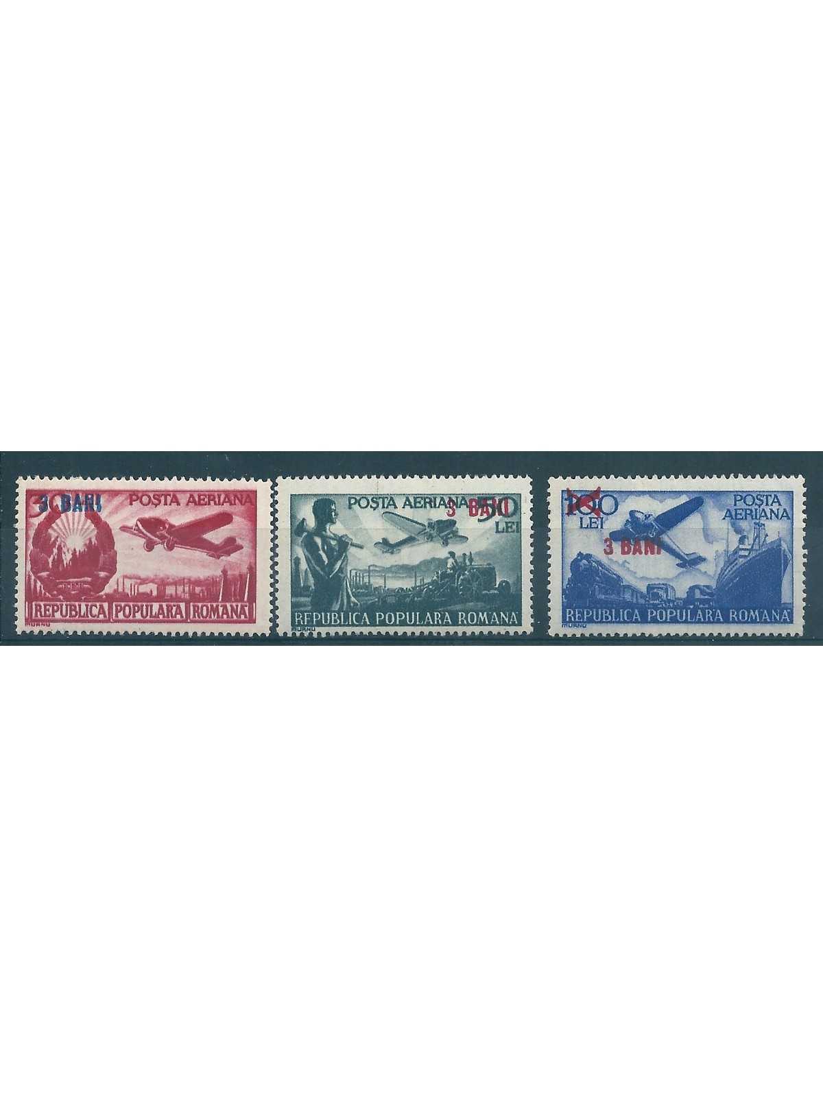 1952/53 ROMANIA POSTA AEREA 3 VALORI NUOVI MNH SOVRASTAMPATI MF40625