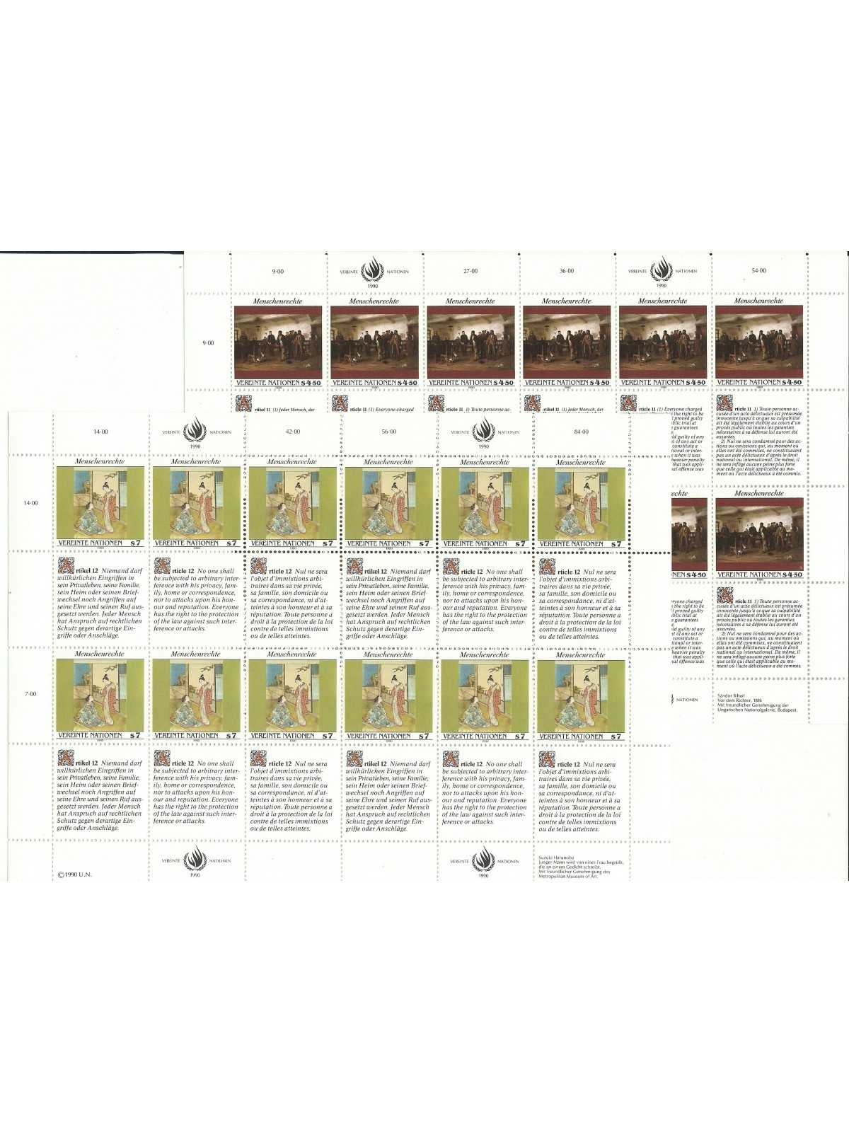 1990 ONU O.N.U. VIENNA DICHIARAZIONE DEI DIRITTI UOMO 2 SERIE 2 MF MNH MF24867