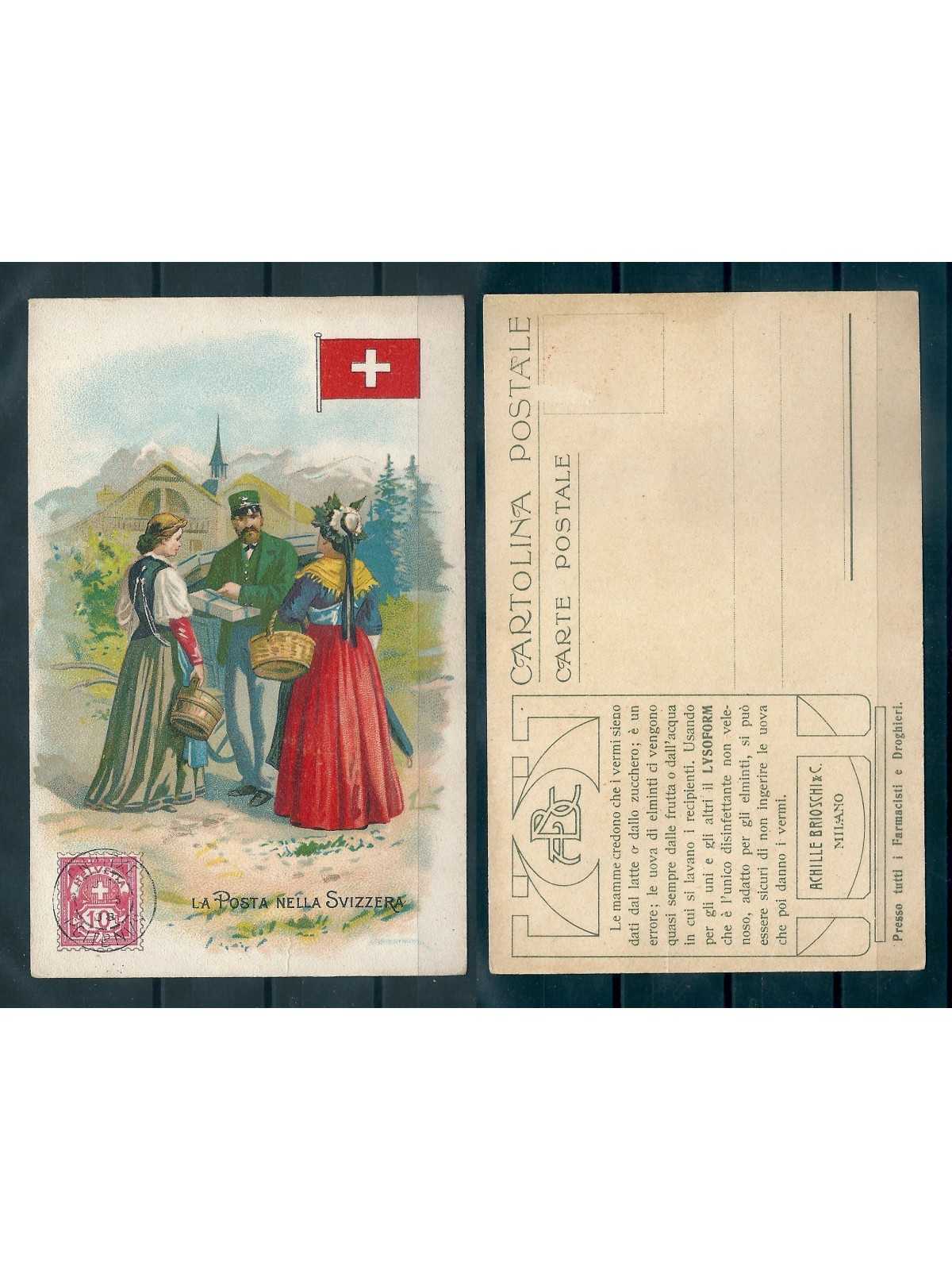 CARTOLINA PUBBLICITARIA ACHILLE BRIOSCHI LYSOFORM LA POSTA IN SVIZZERA MF40889