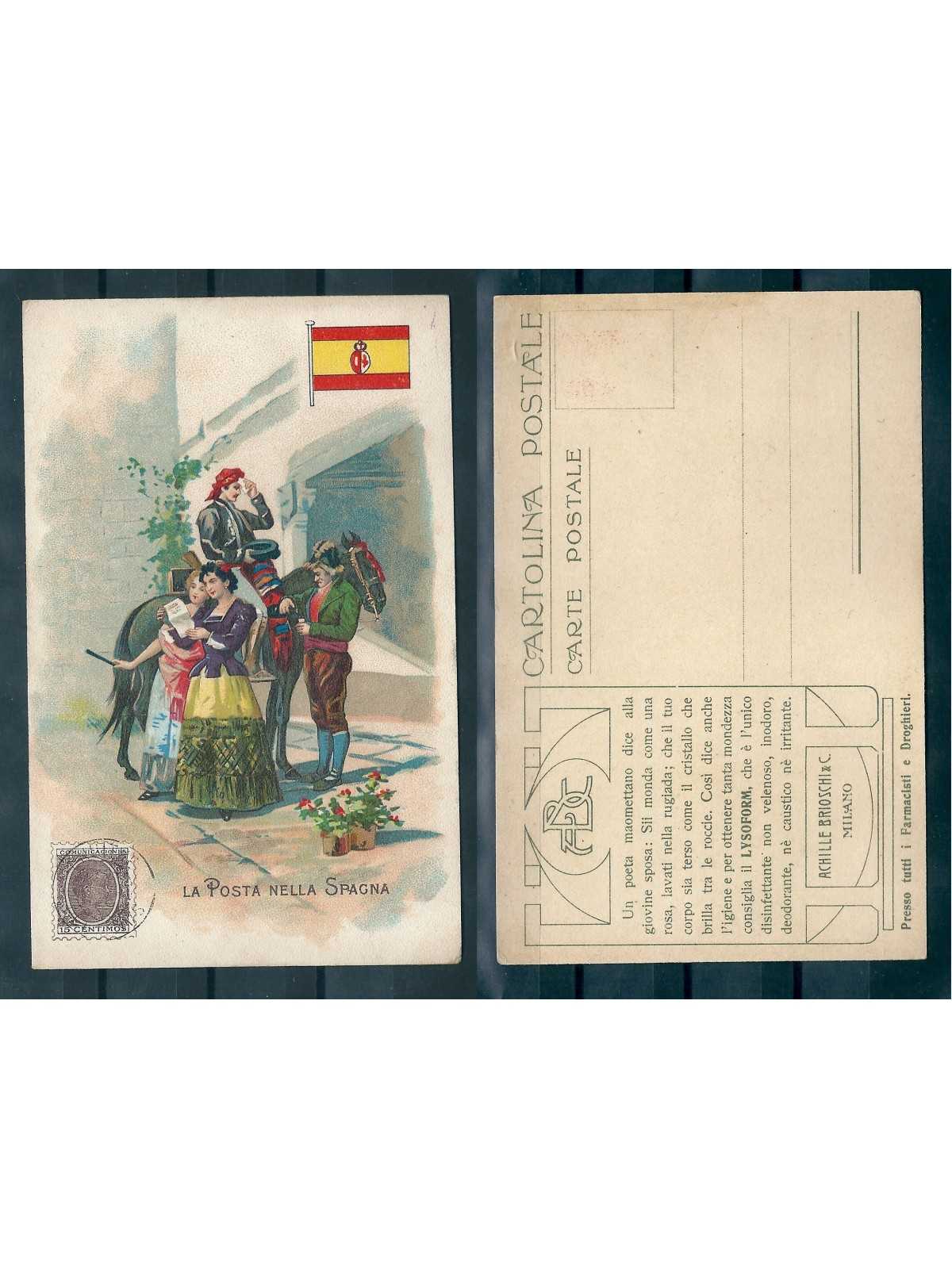 CARTOLINA PUBBLICITARIA ACHILLE BRIOSCHI LYSOFORM LA POSTA NELLA SPAGNA MF40890