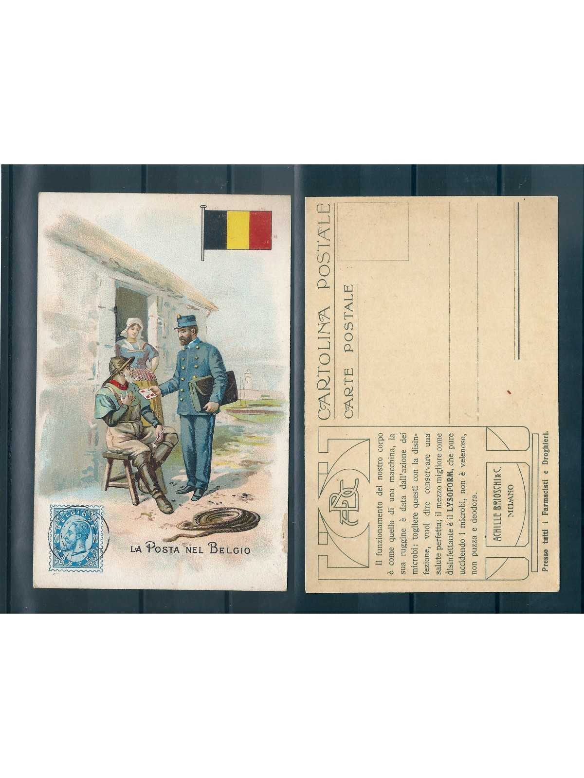 CARTOLINA PUBBLICITARIA ACHILLE BRIOSCHI LYSOFORM LA POSTA NEL BELGIO MF40913