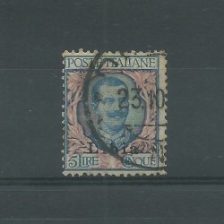 1915 LIBIA 5 LIRE AZZURRO ROSA 2 TIPO SASSONE N 11/l 1 V USATO A DIENA MF25206