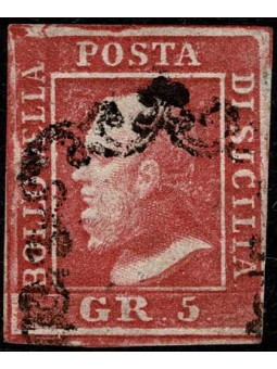1859 SICILIA 5 GRANA ROSA...