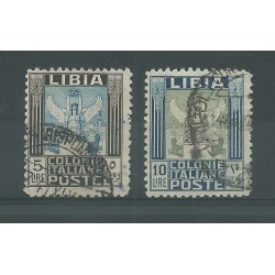 1937 LIBIA PITTORICA LIRE 5 E LIRE 10 SENZA FILIGRANA DENT. 11 USATI MF25219