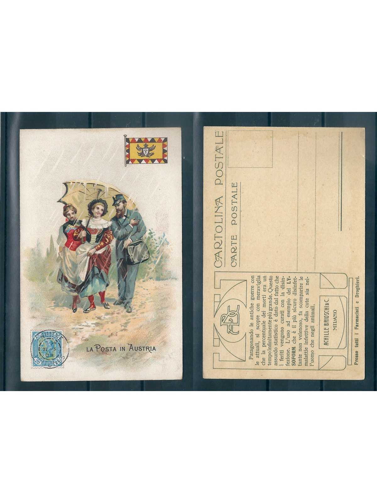 CARTOLINA PUBBLICITARIA ACHILLE BRIOSCHI LYSOFORM LA POSTA IN AUSTRIA MF40921