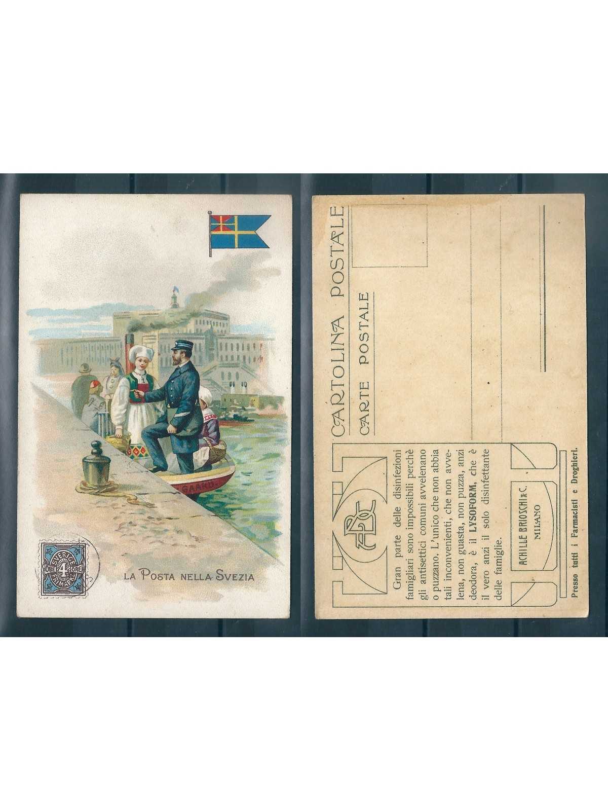 CARTOLINA PUBBLICITARIA ACHILLE BRIOSCHI LYSOFORM LA POSTA NELLA SVEZIA MF40925