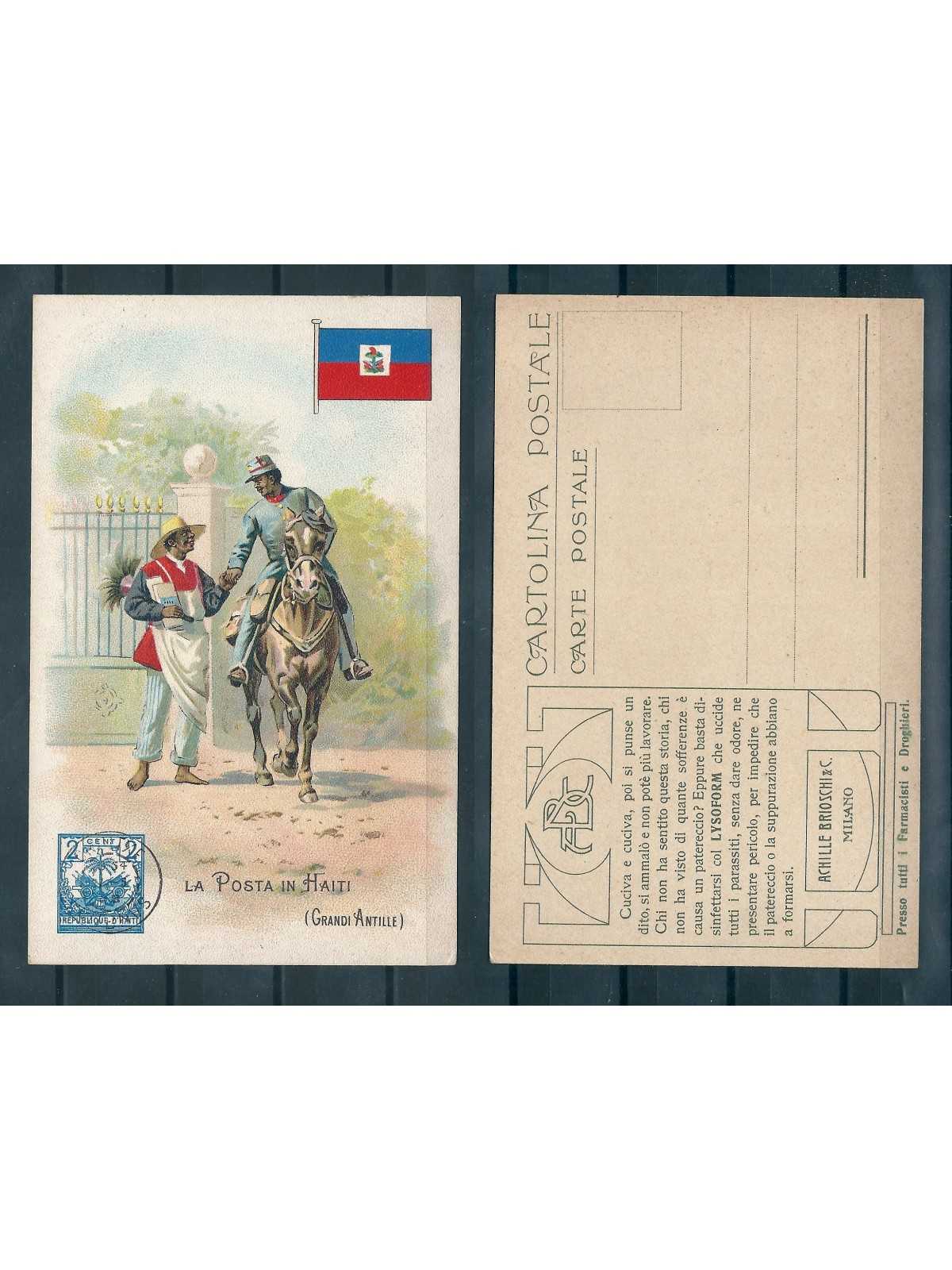 CARTOLINA PUBBLICITARIA ACHILLE BRIOSCHI LYSOFORM LA POSTA IN HAITI MF40896