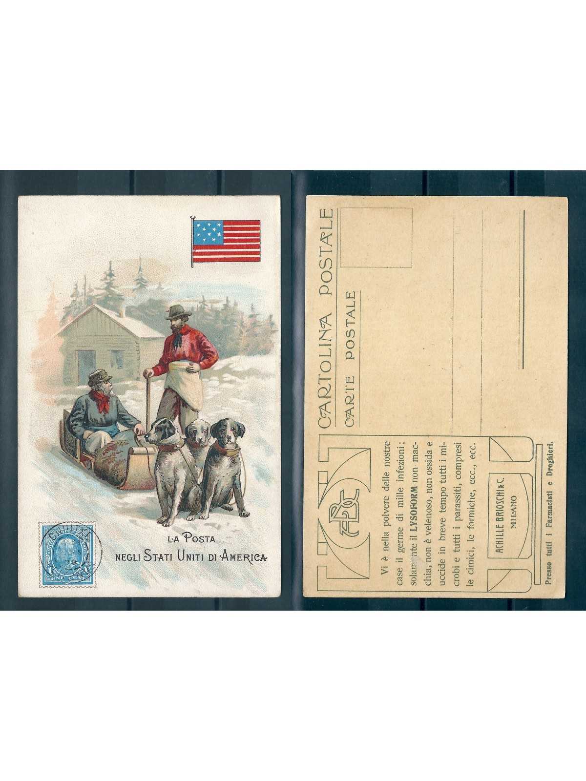 CARTOLINA ACHILLE BRIOSCHI LYSOFORM LA POSTA NEGLI STATI UNITI D'AMERICA MF40891