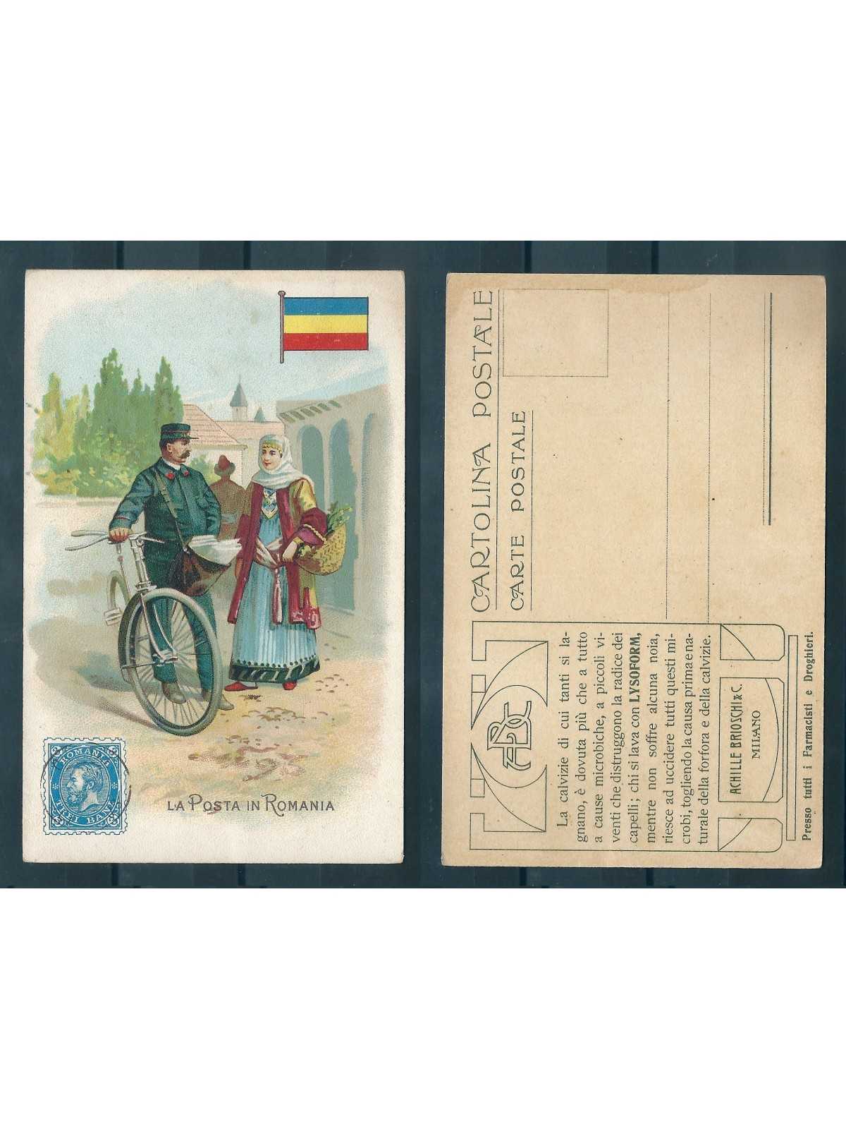 CARTOLINA PUBBLICITARIA ACHILLE BRIOSCHI LYSOFORM LA POSTA IN ROMANIA MF40889