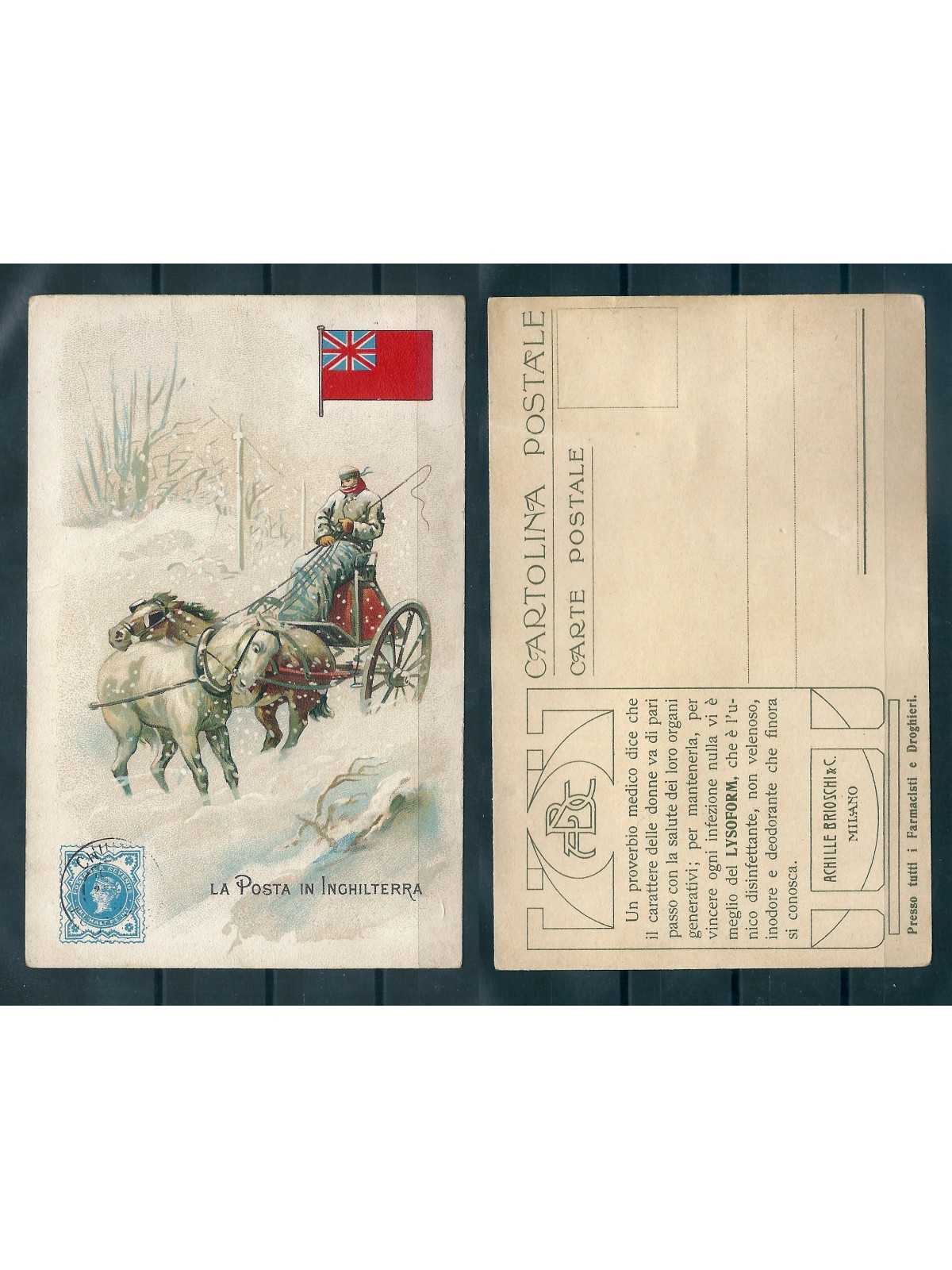 CARTOLINA POSTALE ACHILLE BRIOSCHI LYSOFORM LA POSTA IN INGHILTERRA MF40895