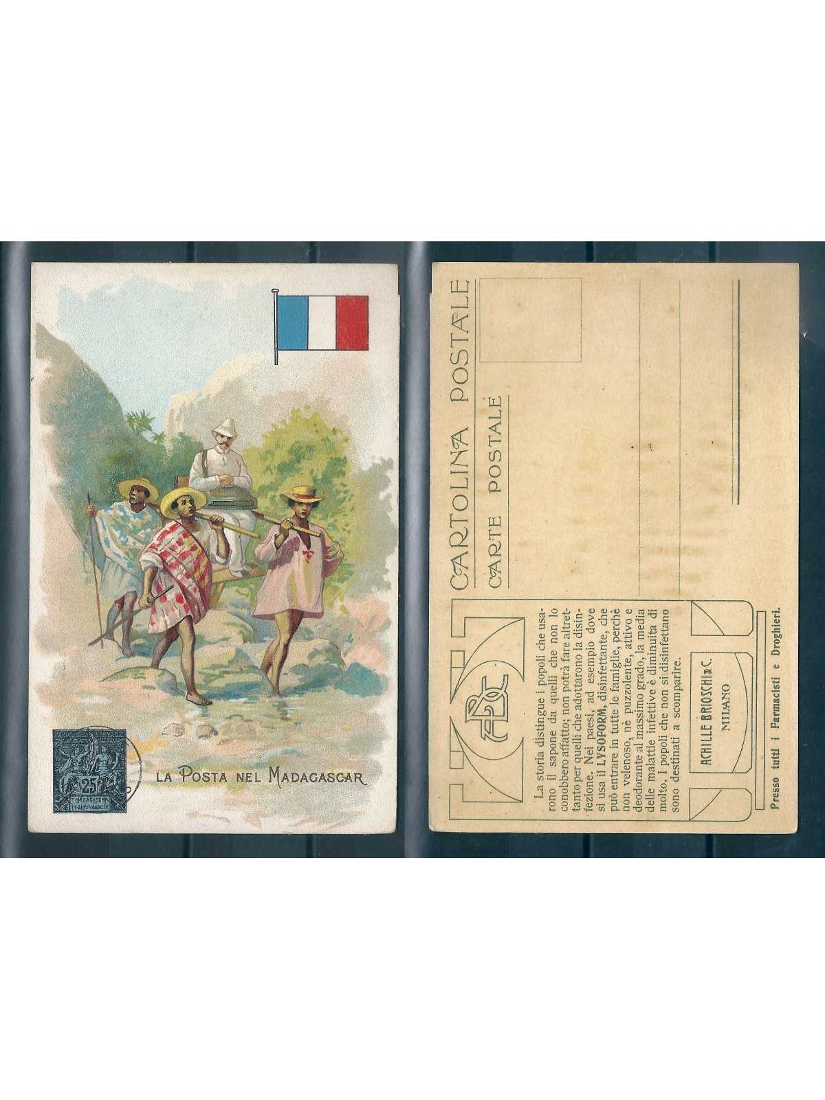 CARTOLINA POSTALE ACHILLE BRIOSCHI LYSOFORM LA POSTA NEL MADAGASCAR MF40899