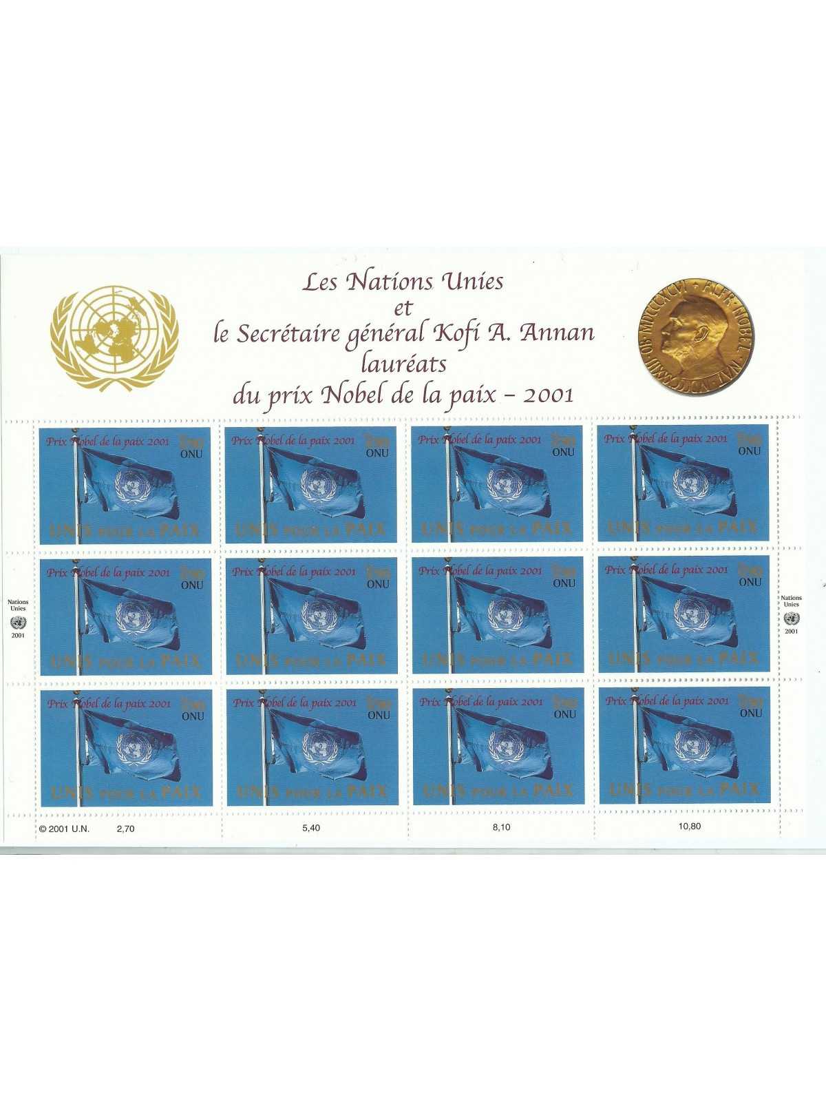 2001 ONU O.N.U. GINEVRA PREMIO NOBEL PER LA PACE KOFI A. ANNAN MINIFOGLIO 1 MF MNH MF26090