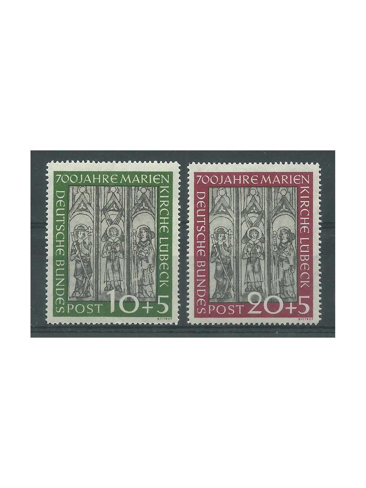 1951 GERMANIA FEDERALE 7 CENT CATTEDRALE DI LUBECCA 2 V MNH MF26500