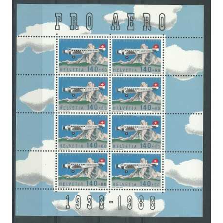 1988 SVIZZERA SWITZERLAND 50° FONDAZIONE SVZZERA PRO AEREO MINIFOGLIO MNH MF27031