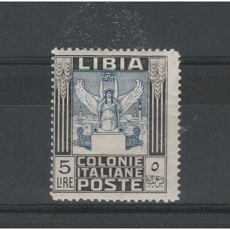 1940 LIBIA LIRE 5 NERO E AZZURRO PITTORICA SASS N 163 1 VAL MLH MF53217