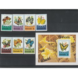GRENADA 1975 FARFALLE FAUNA 7 VAL + BF MNH MF53686