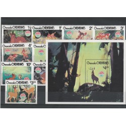 GRENADA- GRENADINE 1980 DISNEY - FAUNA 9 VAL + BF MNH MF53688