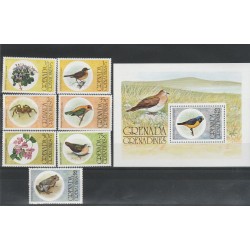 GRENADA- GRENADINE 1976 FLORA FAUNA UCCELLI 7 VAL +1 BF MNH MF53691