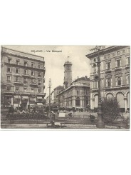 CARTOLINA LOMBARDIA MILANO VIA MERCANTI TRAM VIAGGIATA MF27369