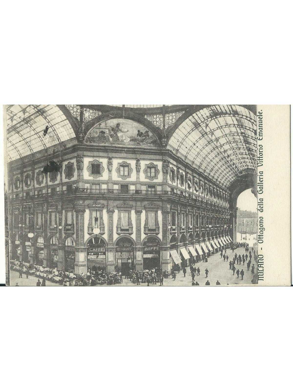 CARTOLINA LOMBARDIA MILANO OTTAGONO GALLERIA VITTORIO EMANUELE CAFFE BIFFII VIAGGIATA MF27335