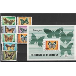 MALDIVES 1975 FAUNA FARFALLE 8 VAL + BF MNH MF54204