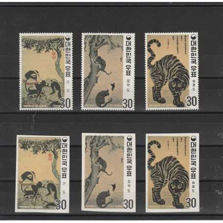1970 COREA DEL SUD SOUTH KOREA DIPINTI DI ANIMALI 3+3 VAL MNH MF54276