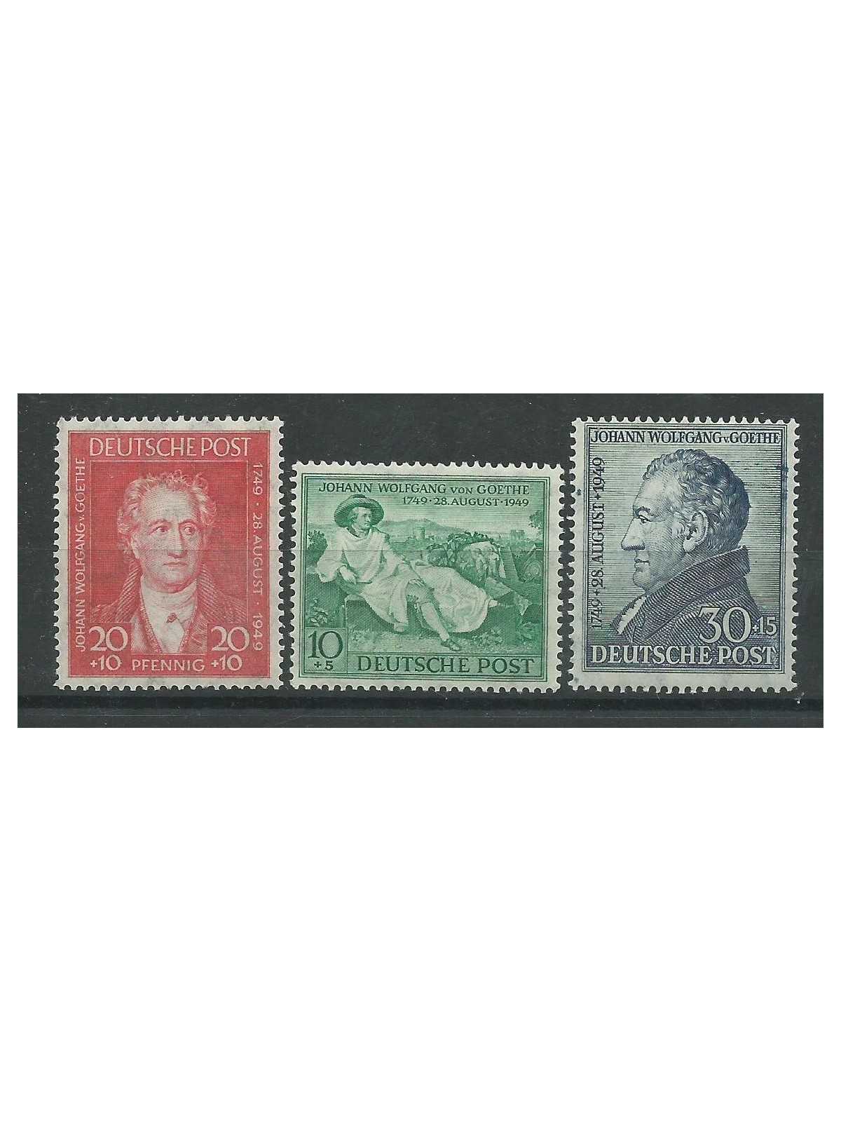 1949 GERMANIA OCCUPAZIONI BIZONA BICENTENARIO GOETHE 3 V MNH MF27450