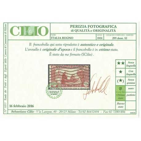1931 ITALIA REGNO SANT'ANTONIO 75 c. DENT. 12 USATO CERT. CILIO MF27482