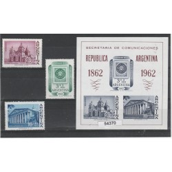 1961 ARGENTINA CENTENARIO FRANCOBOLLO 3 VAL + BF MNH MF54370