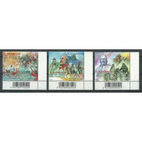 2007 SAN MARINO CODICE A BARRE 200 ANNIV. GARIBALDI 3 V. MNH MF27542