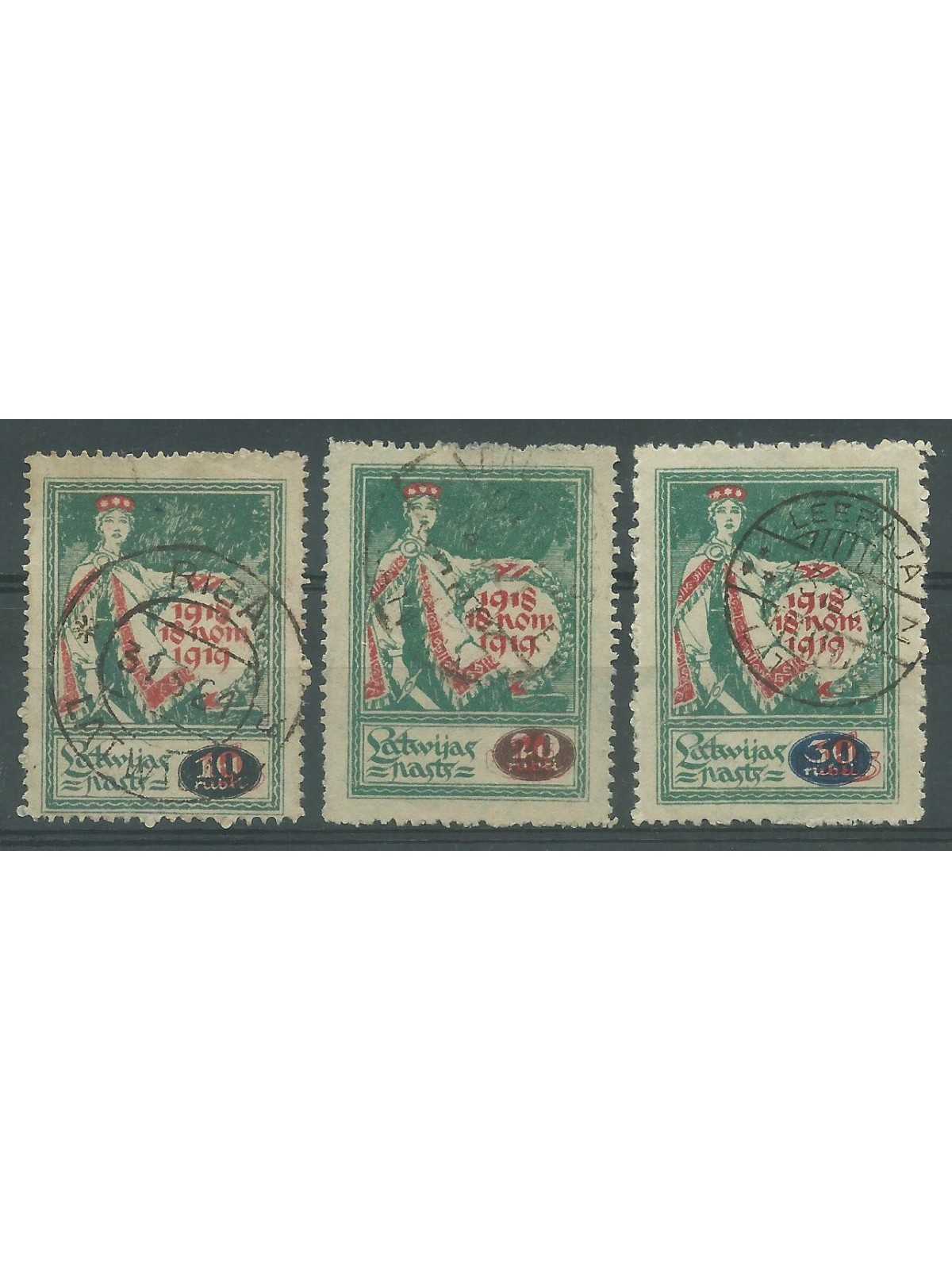 1920 LETTONIA LATVIJA SERIE PRECEDENTE SOPRASTAMPATA 3 VALORI USATI MF27645