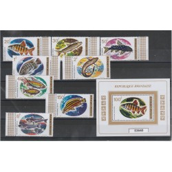 RUANDA - RWANDAISE 1973 FAUNA PESCI 8 VAL + BF MNH MF53640