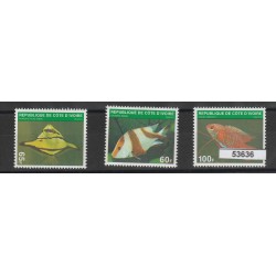 COTE D'IVOIRE COSTA D'AVORIO 1972 FAUNA MARINA 3 VAL MNH MF53636