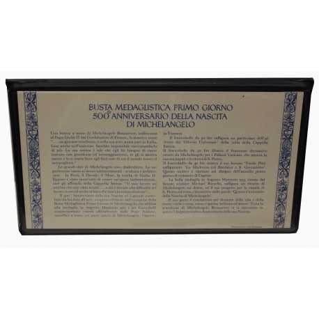 1975 BUSTA MEDAGLISTICA FDC 500 ANNIV. NASCITA DI MICHELANGELO ARGENTO PROOF MF27780
