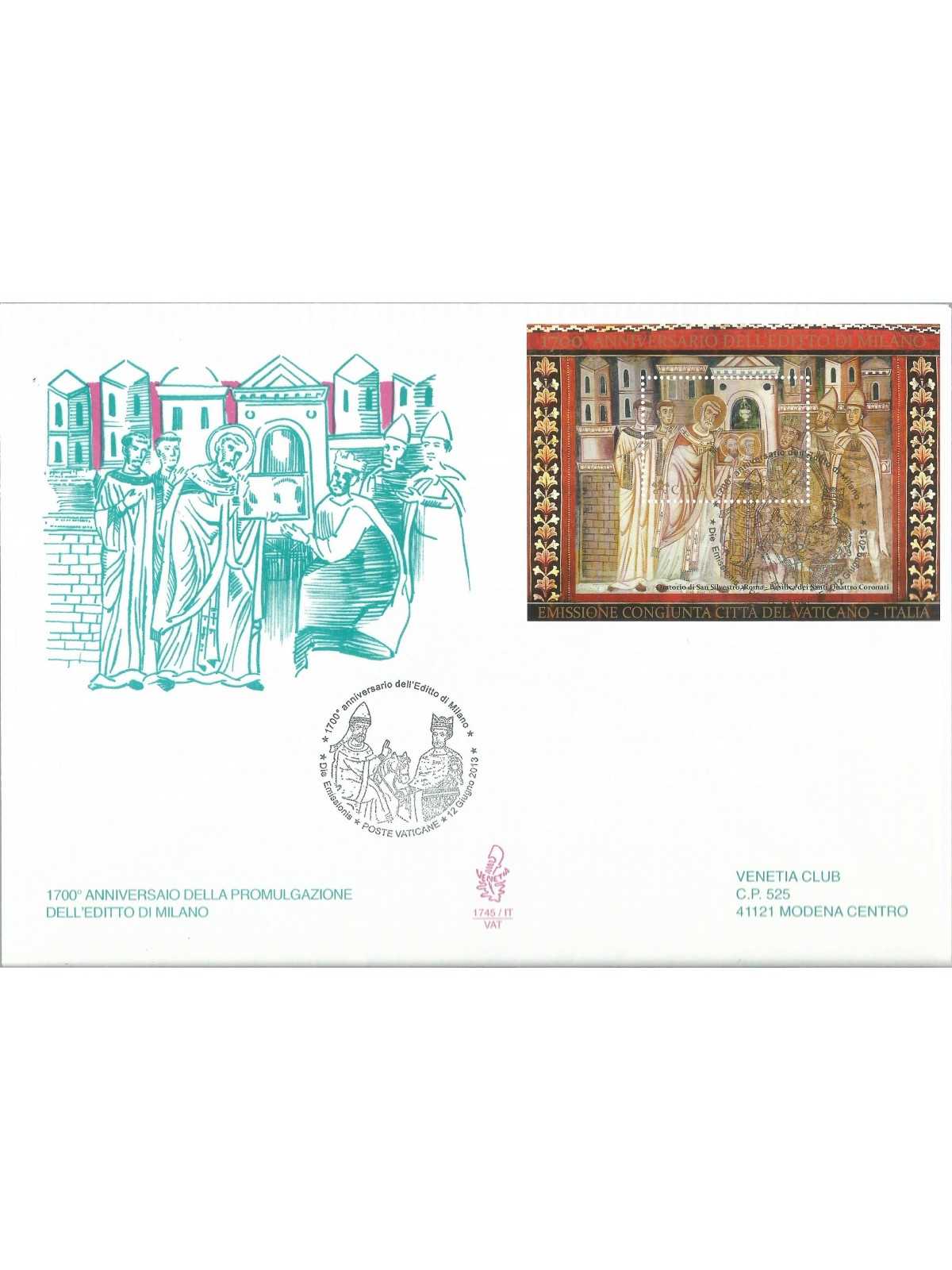 2013 FDC VENETIA 1745/VAT ITALIA 1700 ANN. EDITTO MILANO BF MF27760