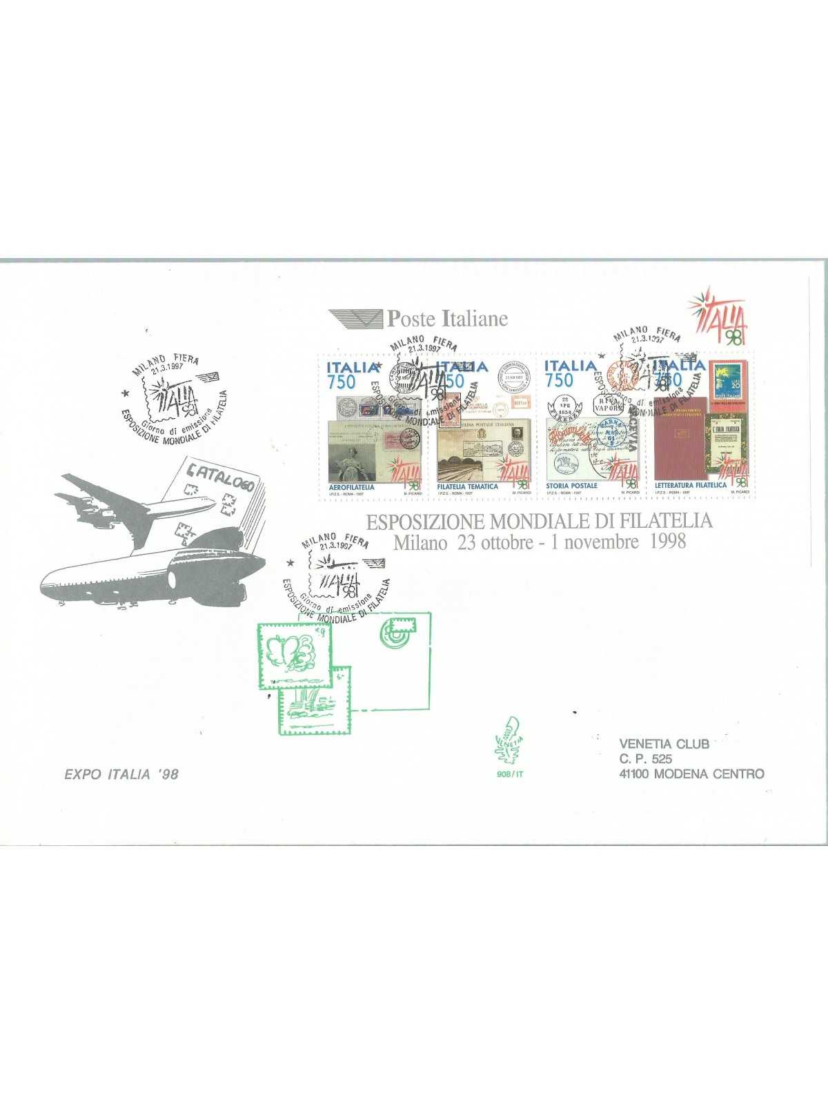 1997 FDC VENETIA 908/IT ITALIA EXPO MONDIALE DI FILATELIA ITALIA '98 BF MF27831