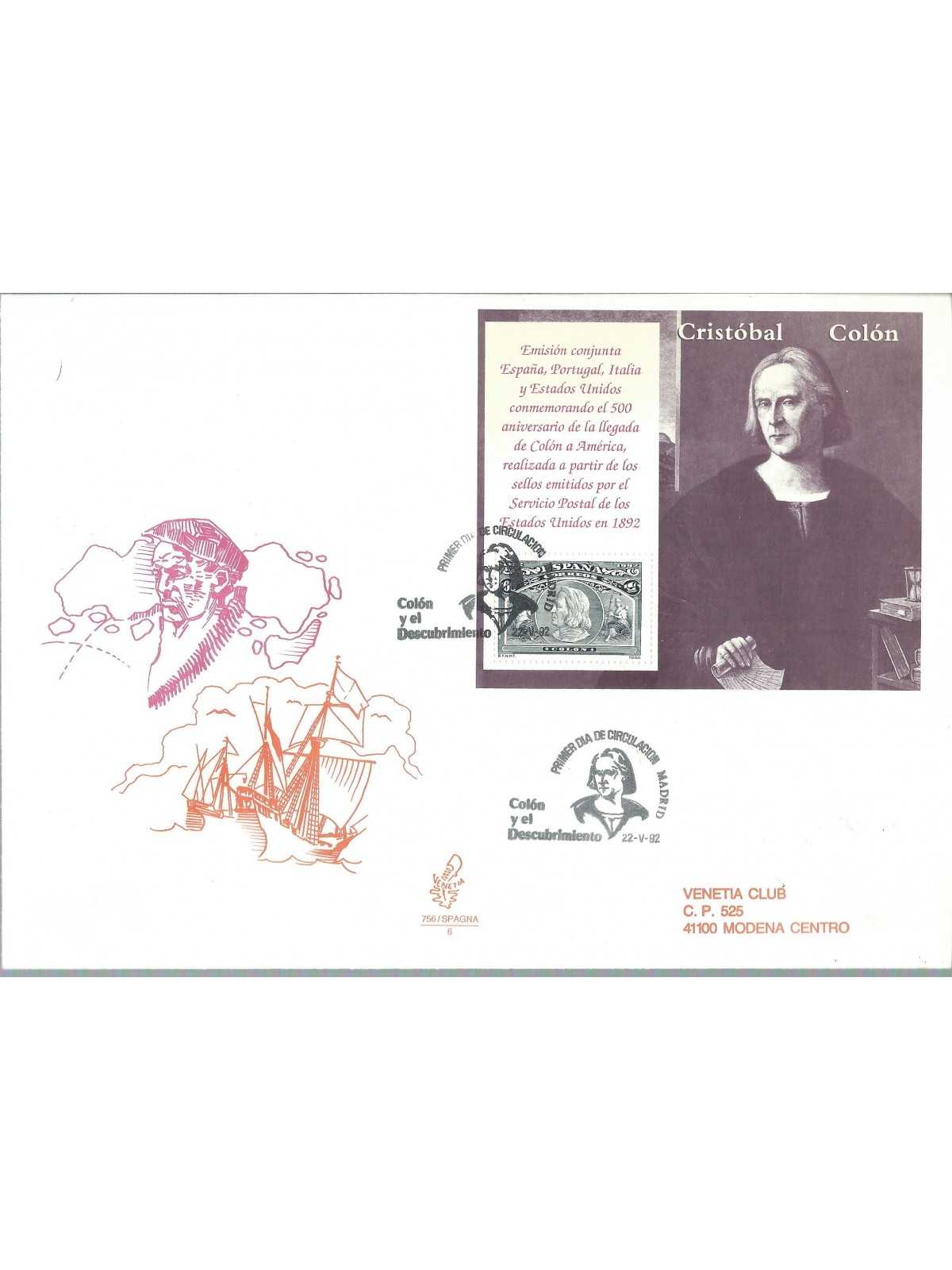 1992 FDC VENETIA N 754 SPAGNA CRISTOFORO COLOMBO BF 6 BUSTE VIAGGIATE MF27841