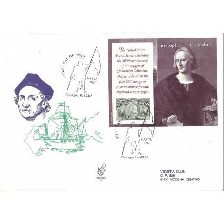 1992 FDC VENETIA N 754 STATI UNITI USA CRISTOFORO COLOMBO BF 6 BUSTE VIAGGIATE MF27838