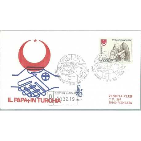 1980 FDC VENETIA N. 165 /V - VATICANO POSTA AEREA VIAGGIO IN TURCHIA RACCOMANDATA MF28158