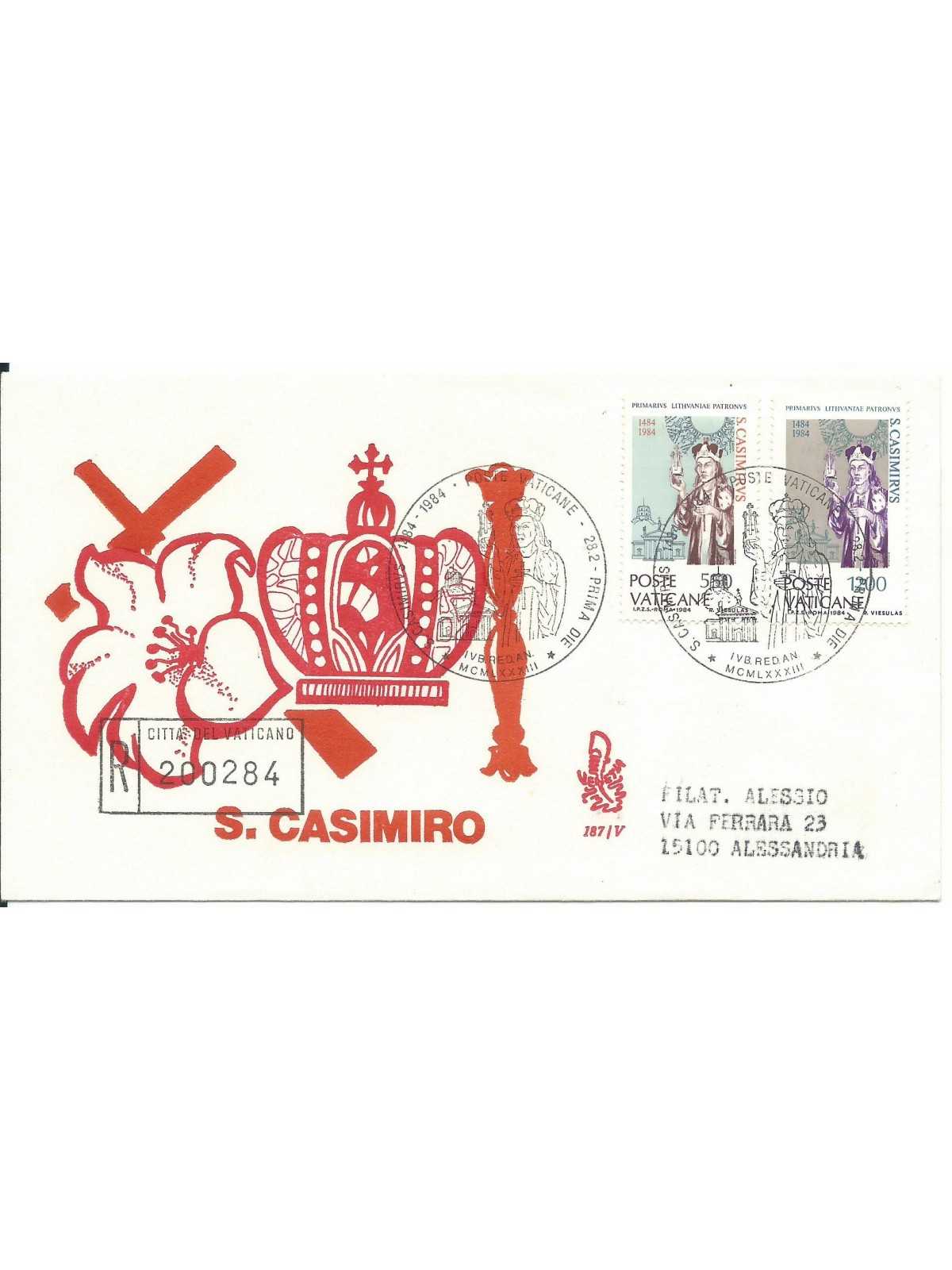 1984 FDC VENETIA N 187 /V - VATICANO S. CASIMIRO RACCOMANDATA MF28135