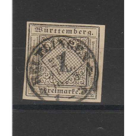 1851 GERMANIA ANTICHI STATI WURTTEMBERG CIFRA AL CENTRO N 1 USATO MF54717